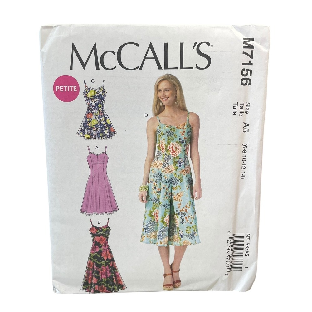 McCall's M7156 Sewing Pattern Petite Dress Romper Jumpsuit 6-14 Uncut FF